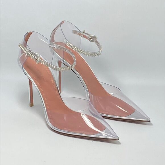 Amina Muaddi Ursina Crystal-Embellished Transparent Pumps size 38 - Picture 11 of 16